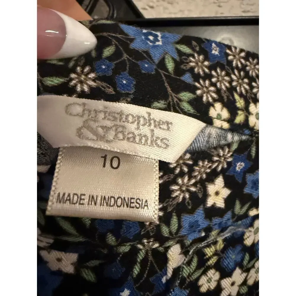 Christopher & Banks Blue Floral Midi Skirt Size 10 Women Cottagecore Boho - Picture 3 of 5